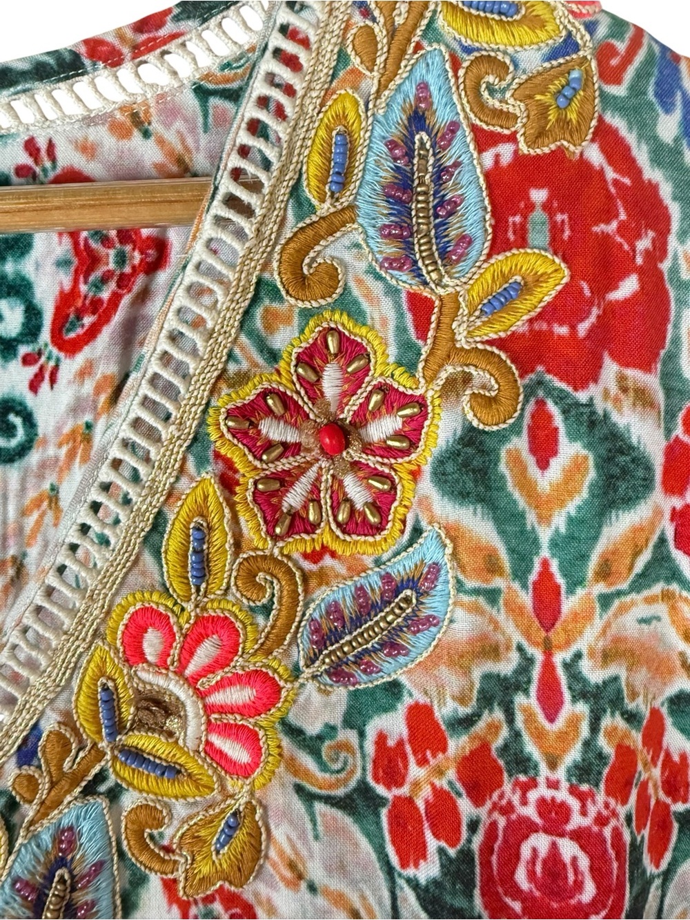 Soft Surroundings Ipanema Embroidered Beaded Caftan Maxi dress in Rio Rainbow - Picture 7 of 16